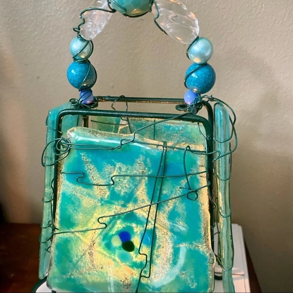 Turquoise Blown Glass  TEA CANDLE HOLDER